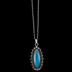 Turquoise Oval Shaped Charm Sterling Silver Pendant On Chain Necklace